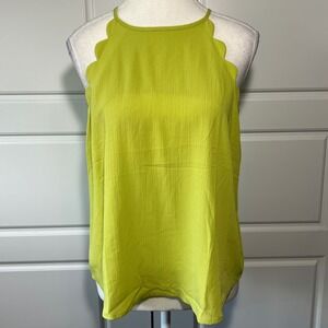 MINE Women's Medium Green Sleeveless‎ Scalloped Tank Top Blouse Casual